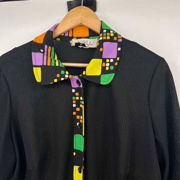 Vintage 80s Lady Windsor Blazer Black Geometric Semi Sheer Button Front Women XL - Picture 6 of 7